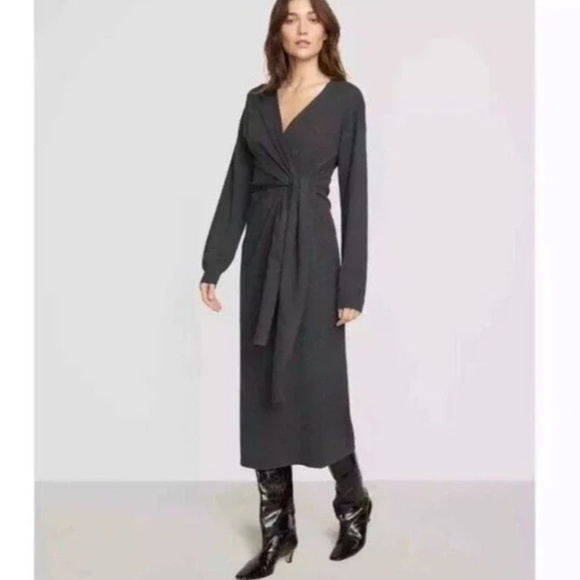 Modern Citizen Dark Grey Long Sleeve Wrap Sweater Dress - Picture 4 of 4